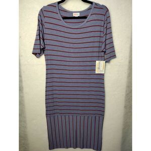 XL LuLaRoe Dress Julia  Blue with Rust/Red Stripes New With Tags~MINT Condition~